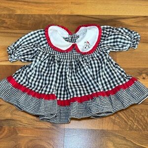 Alexis USA Black & White Gingham Baby Dress with Red Trim vintage 3 months